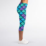 Teal Mermaid Scales Pattern Print Women's Capri Leggings