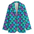 Teal Mermaid Scales Pattern Print Women's Cotton Blazer