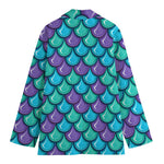 Teal Mermaid Scales Pattern Print Women's Cotton Blazer