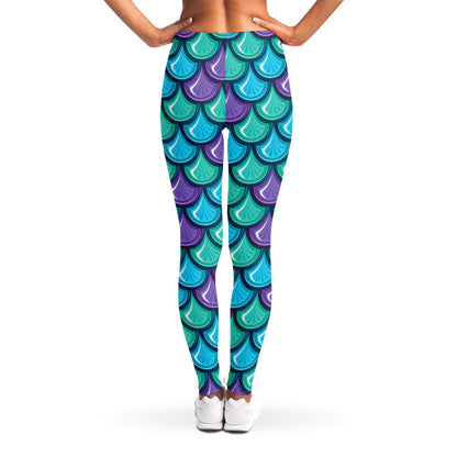 Teal Mermaid Scales Pattern Print Women's Leggings
