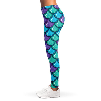 Teal Mermaid Scales Pattern Print Women's Leggings