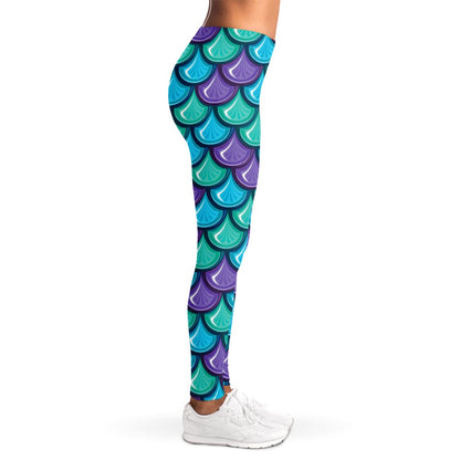 Teal Mermaid Scales Pattern Print Women's Leggings