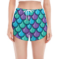 Teal Mermaid Scales Pattern Print Women's Split Running Shorts