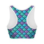 Teal Mermaid Scales Pattern Print Women's Sports Bra