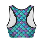 Teal Mermaid Scales Pattern Print Women's Sports Bra
