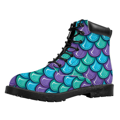 Teal Mermaid Scales Pattern Print Work Boots