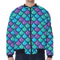 Teal Mermaid Scales Pattern Print Zip Sleeve Bomber Jacket