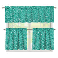 Teal (NOT Real) Glitter Print 3 Piece Kitchen Curtains