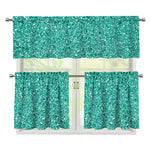 Teal (NOT Real) Glitter Print 3 Piece Kitchen Curtains