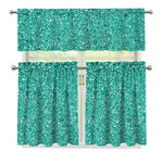 Teal (NOT Real) Glitter Print 3 Piece Kitchen Curtains