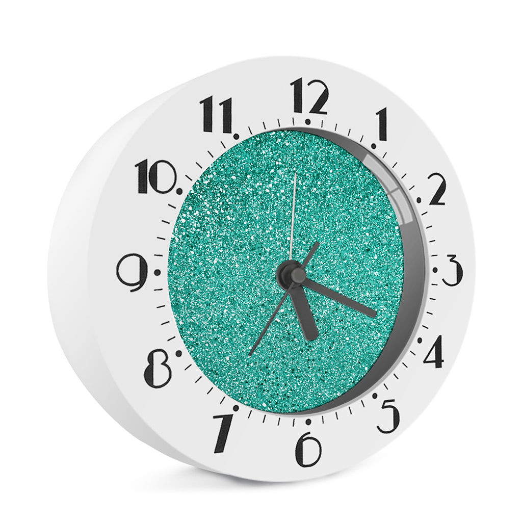 Teal (NOT Real) Glitter Print Alarm Clock