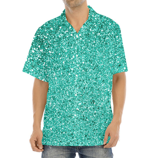 Teal (NOT Real) Glitter Print Aloha Shirt
