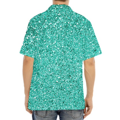 Teal (NOT Real) Glitter Print Aloha Shirt
