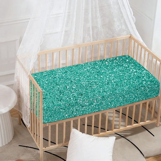 Teal (NOT Real) Glitter Print Baby Crib Sheet