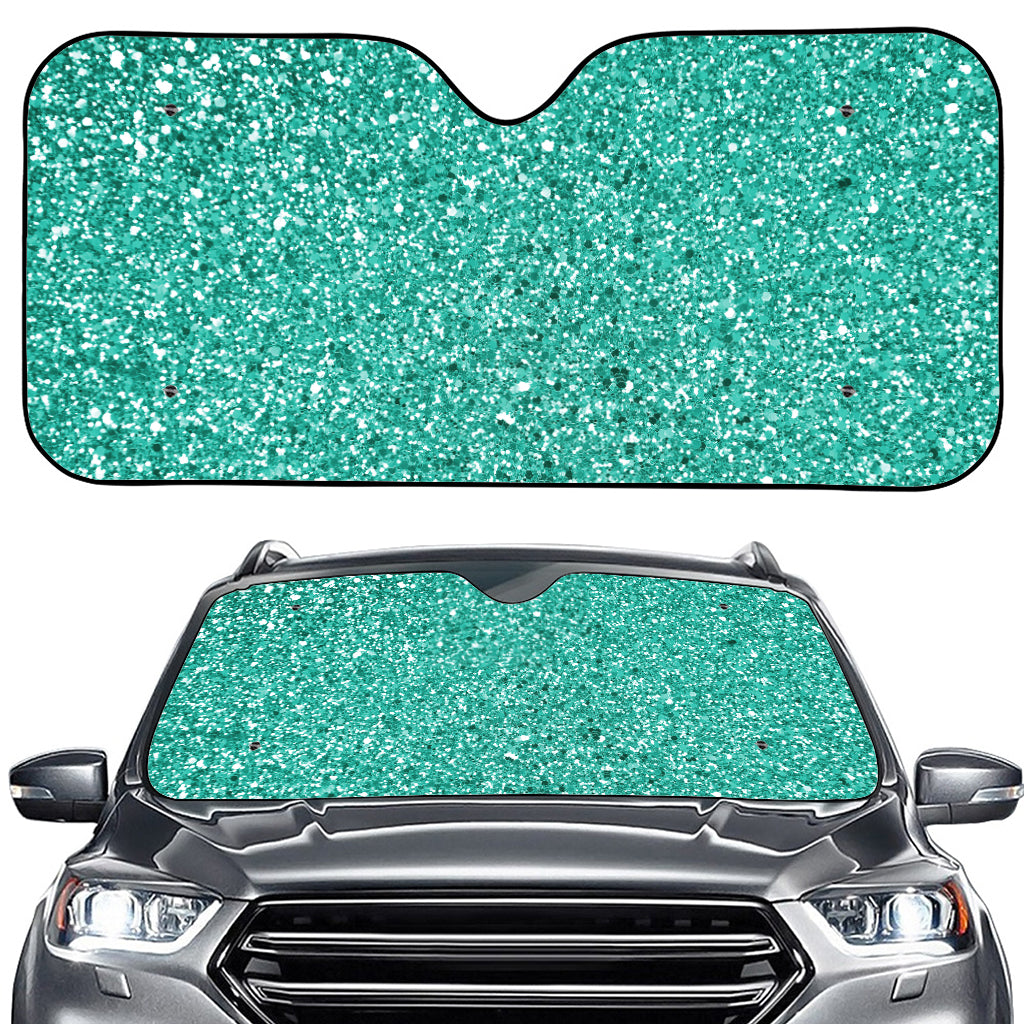 Teal (NOT Real) Glitter Print Car Windshield Sun Shade