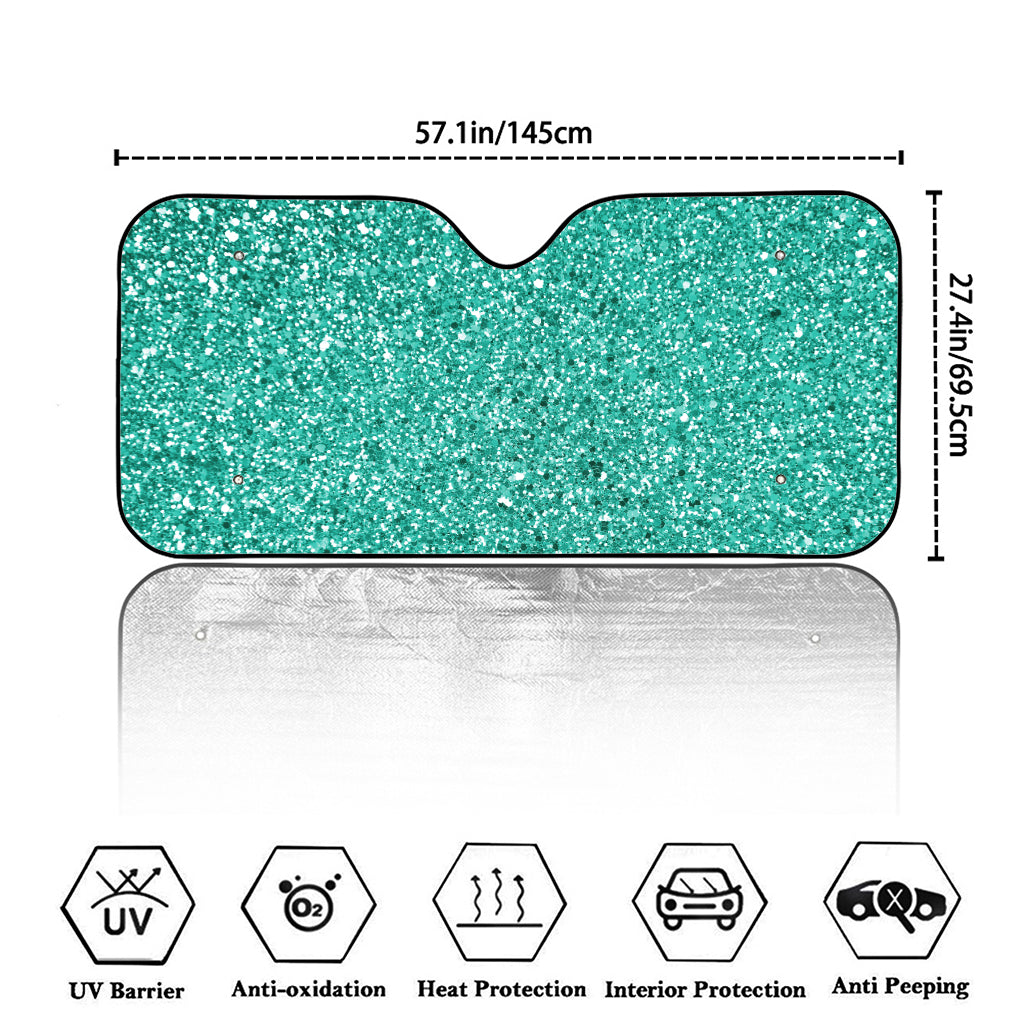 Teal (NOT Real) Glitter Print Car Windshield Sun Shade