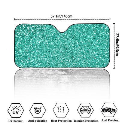 Teal (NOT Real) Glitter Print Car Windshield Sun Shade