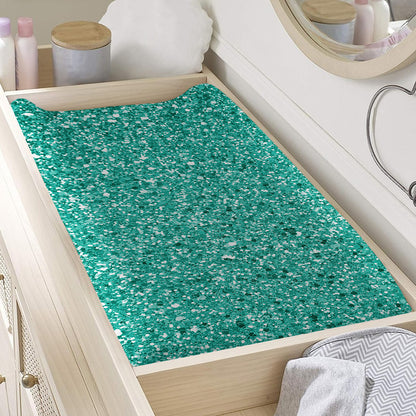 Teal (NOT Real) Glitter Print Changing Pad Cover
