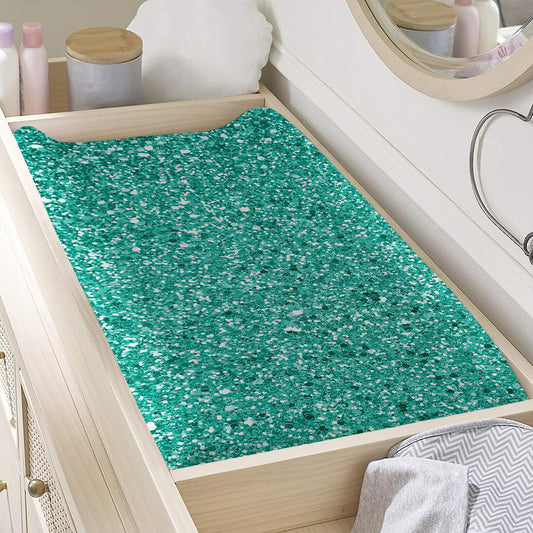 Teal (NOT Real) Glitter Print Changing Pad Cover