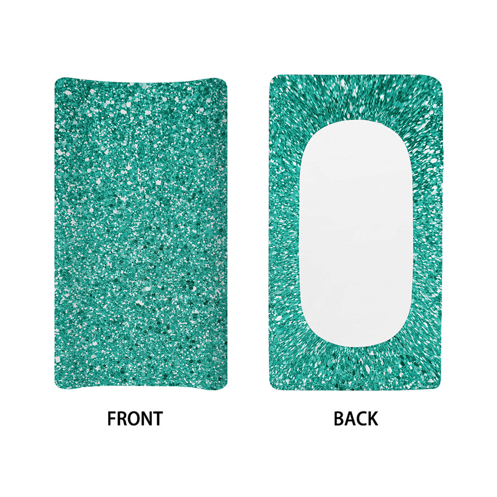 Teal (NOT Real) Glitter Print Changing Pad Cover
