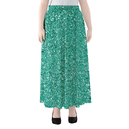 Teal (NOT Real) Glitter Print Chiffon Maxi Skirt