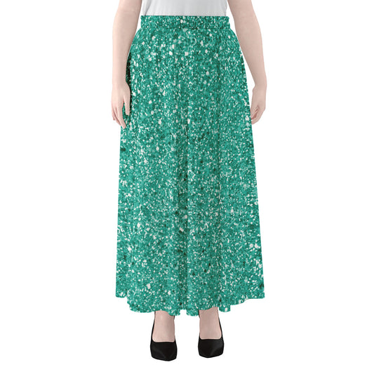 Teal (NOT Real) Glitter Print Chiffon Maxi Skirt