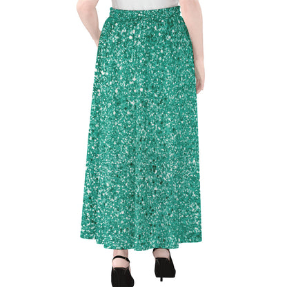 Teal (NOT Real) Glitter Print Chiffon Maxi Skirt