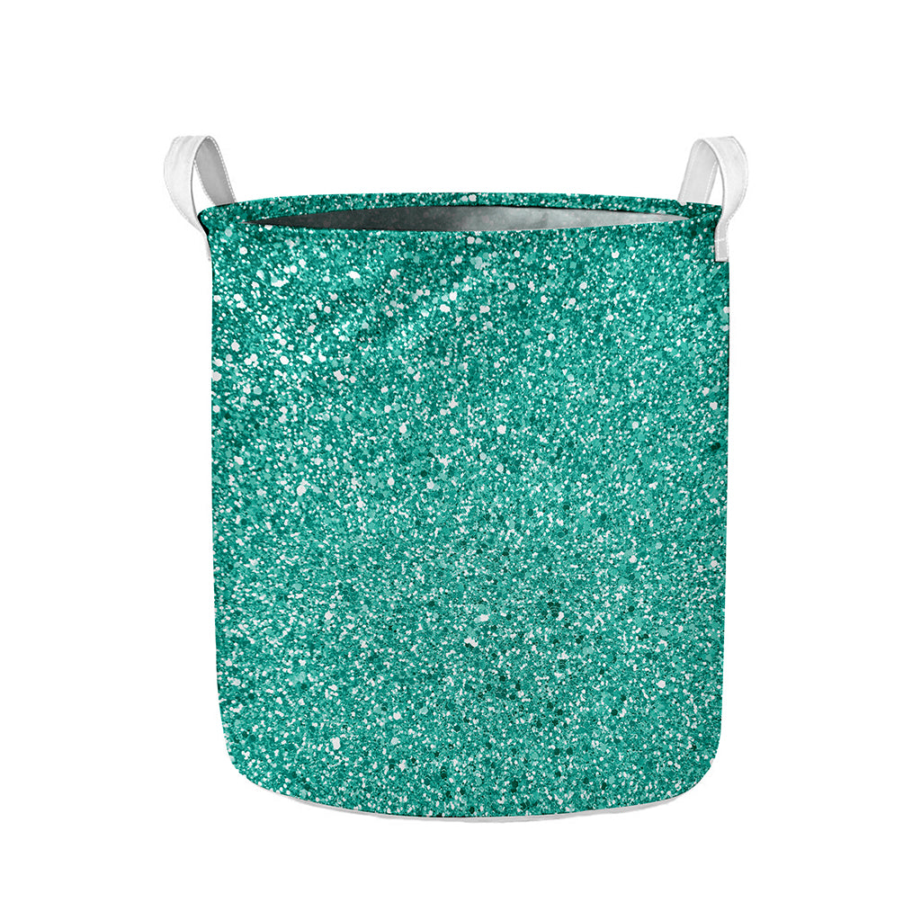 Teal (NOT Real) Glitter Print Collapsible Laundry Basket