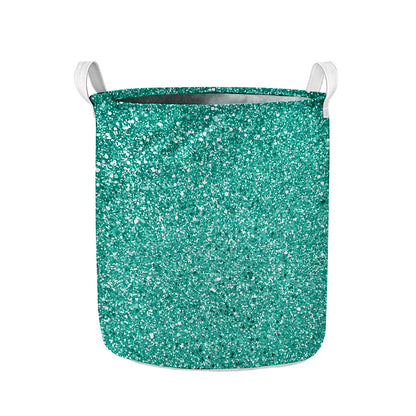 Teal (NOT Real) Glitter Print Collapsible Laundry Basket