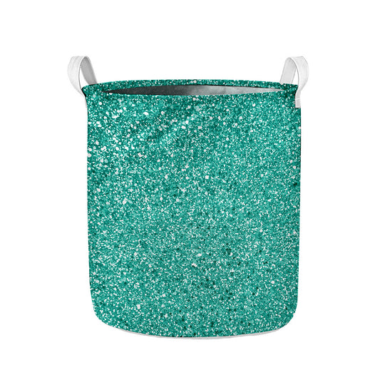 Teal (NOT Real) Glitter Print Collapsible Laundry Basket
