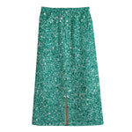 Teal (NOT Real) Glitter Print Cotton Front Slit Maxi Skirt