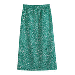 Teal (NOT Real) Glitter Print Cotton Front Slit Maxi Skirt
