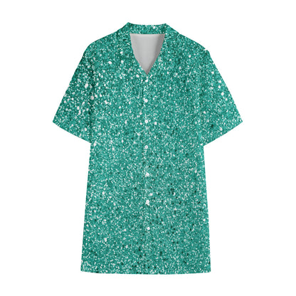 Teal (NOT Real) Glitter Print Cotton Hawaiian Shirt