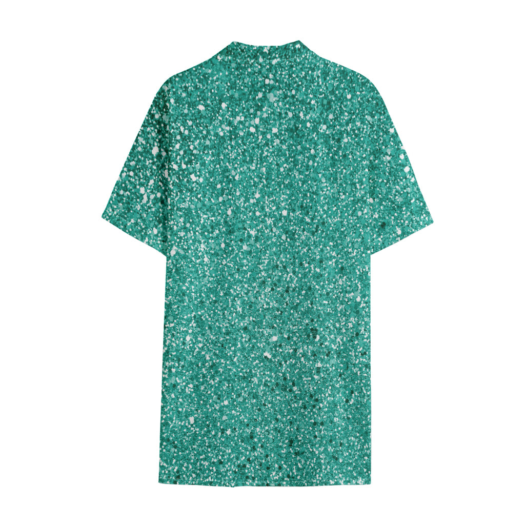 Teal (NOT Real) Glitter Print Cotton Hawaiian Shirt