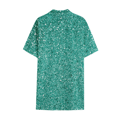 Teal (NOT Real) Glitter Print Cotton Hawaiian Shirt