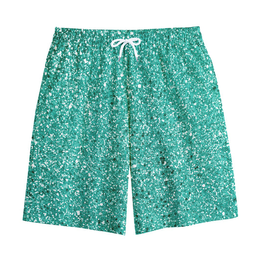 Teal (NOT Real) Glitter Print Cotton Shorts