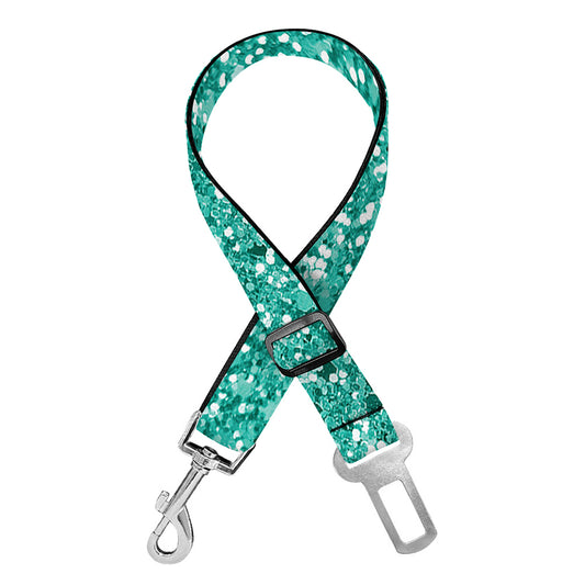 Teal (NOT Real) Glitter Print Dog Seat Belt