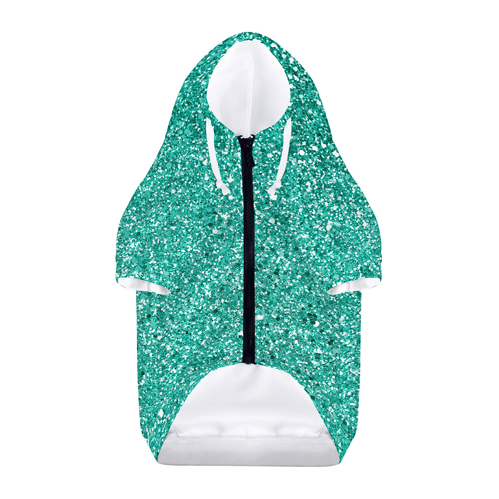 Teal (NOT Real) Glitter Print Dog Zip Up Hoodie