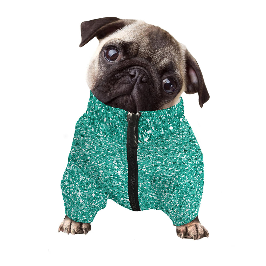 Teal (NOT Real) Glitter Print Dog Zip Up Jacket