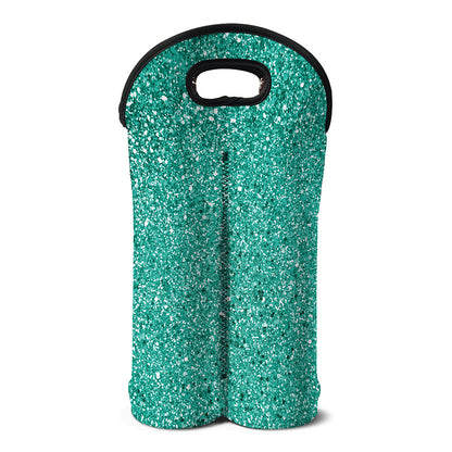 Teal (NOT Real) Glitter Print Double Neoprene Wine Tote