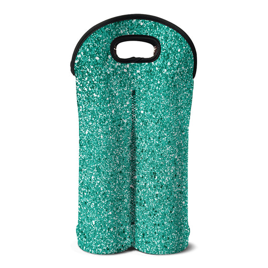 Teal (NOT Real) Glitter Print Double Neoprene Wine Tote