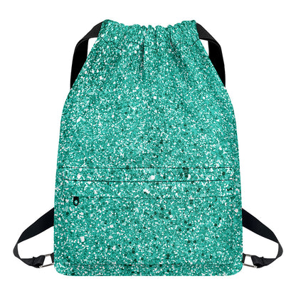 Teal (NOT Real) Glitter Print Drawstring Backpack