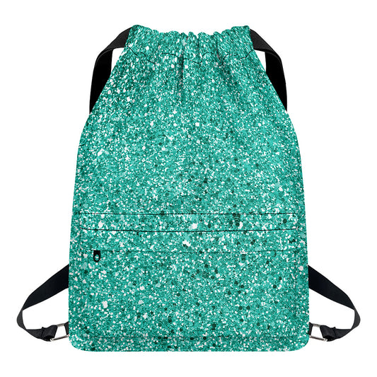 Teal (NOT Real) Glitter Print Drawstring Backpack