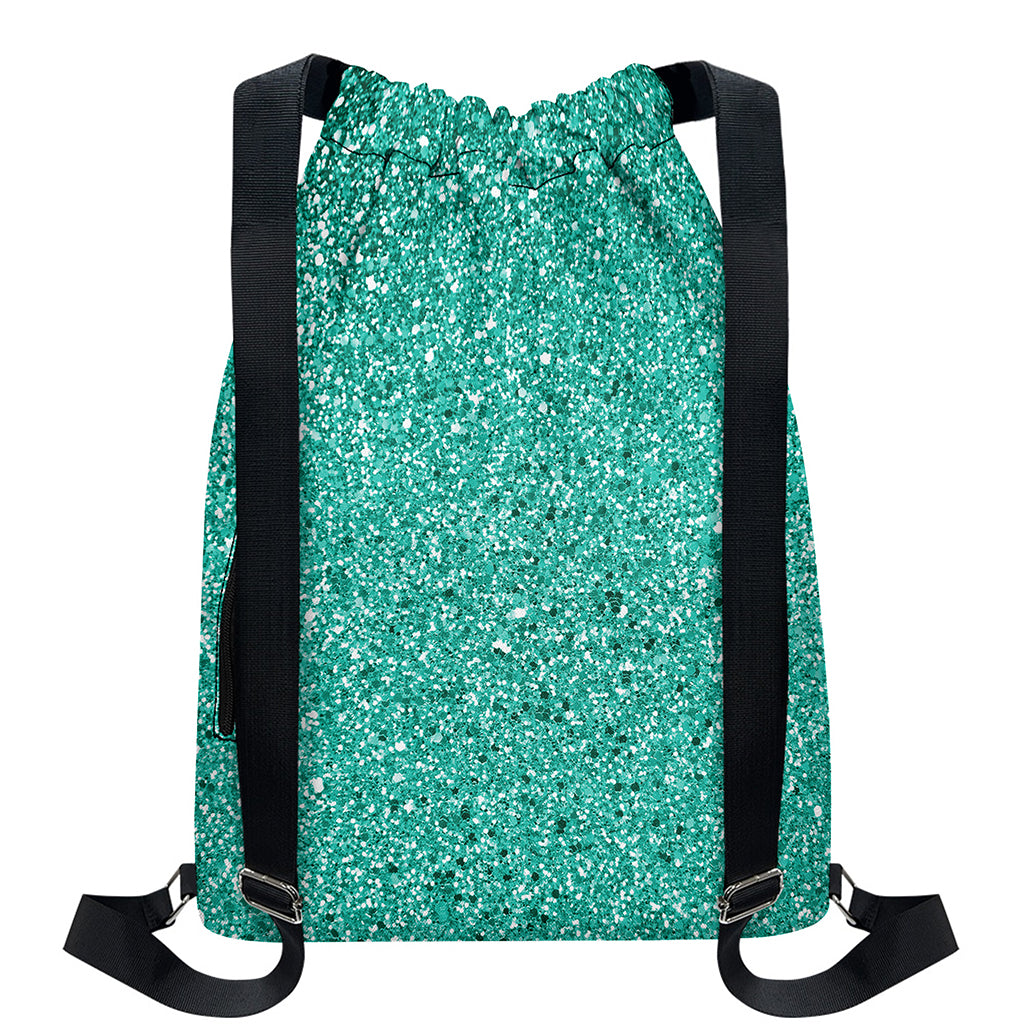 Teal (NOT Real) Glitter Print Drawstring Backpack