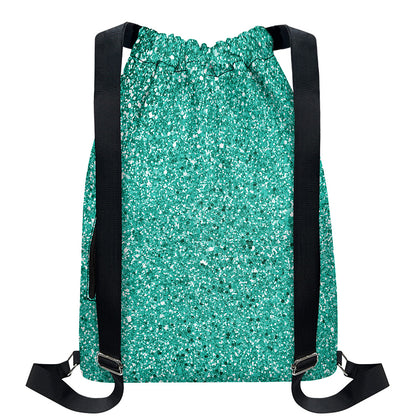Teal (NOT Real) Glitter Print Drawstring Backpack