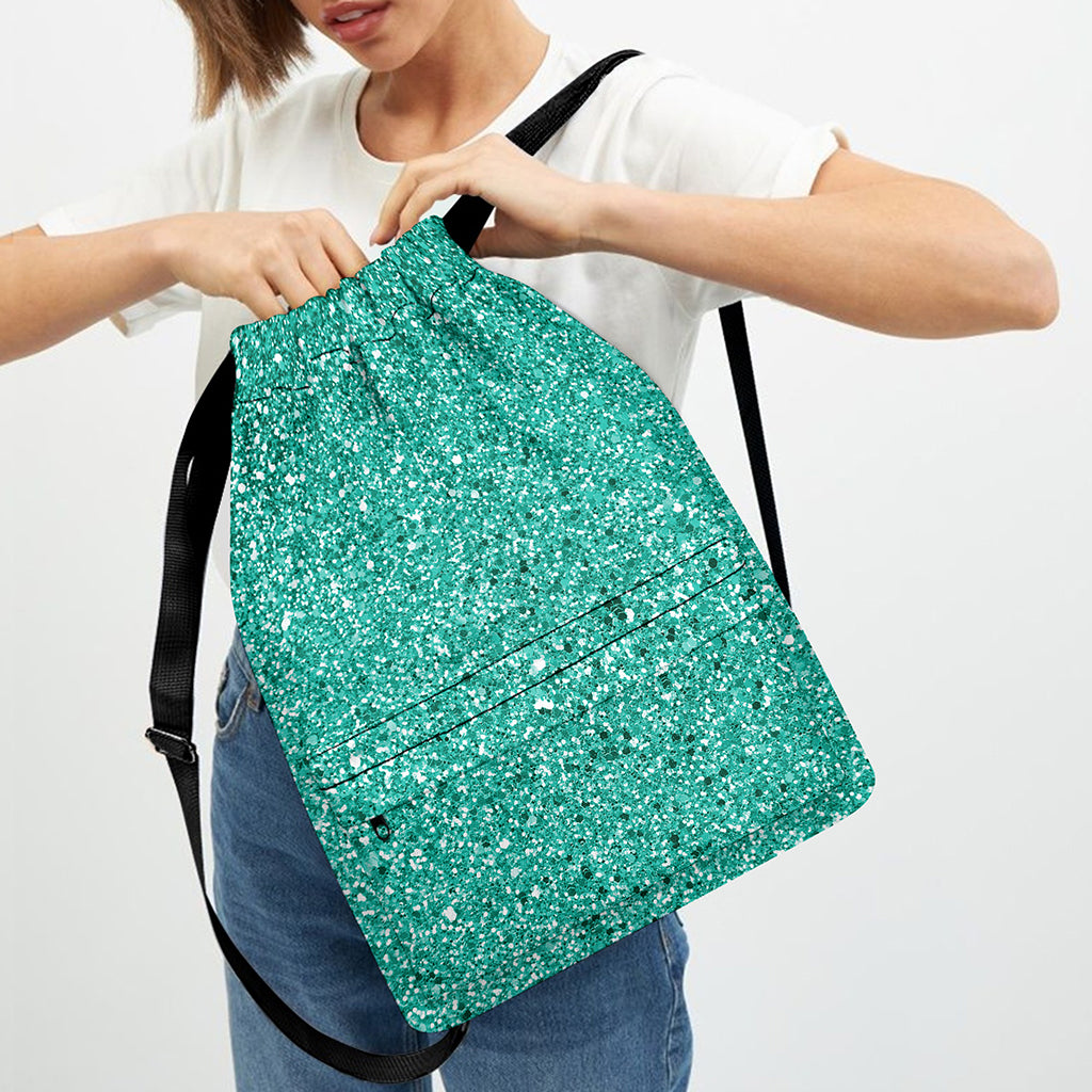 Teal (NOT Real) Glitter Print Drawstring Backpack