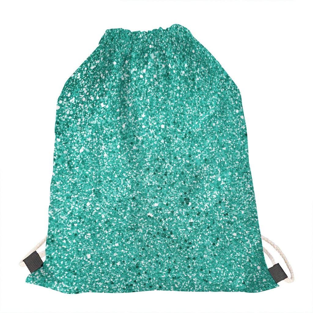 Teal (NOT Real) Glitter Print Drawstring Bag