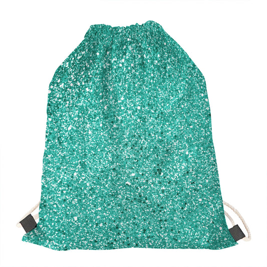 Teal (NOT Real) Glitter Print Drawstring Bag