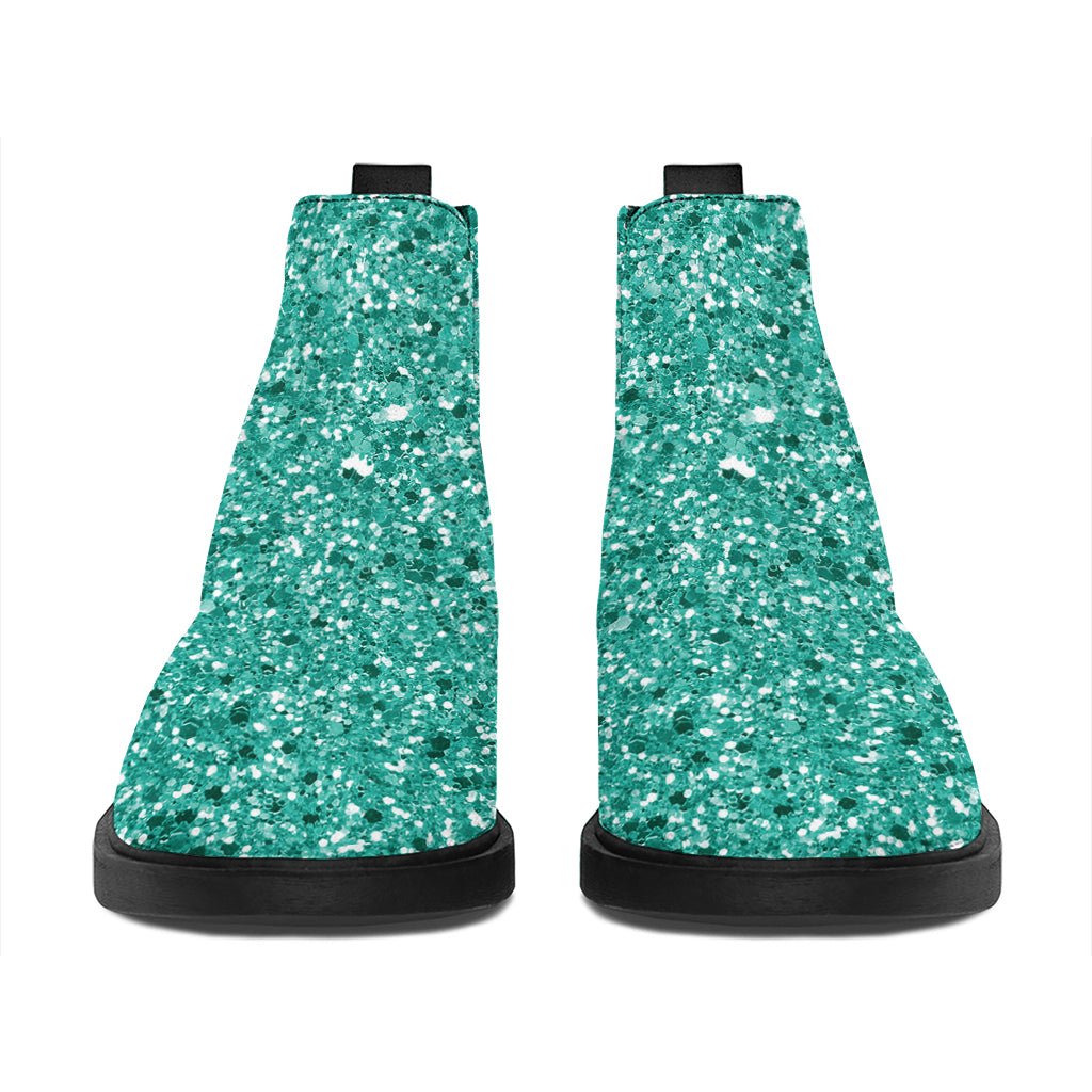 Teal (NOT Real) Glitter Print Flat Ankle Boots