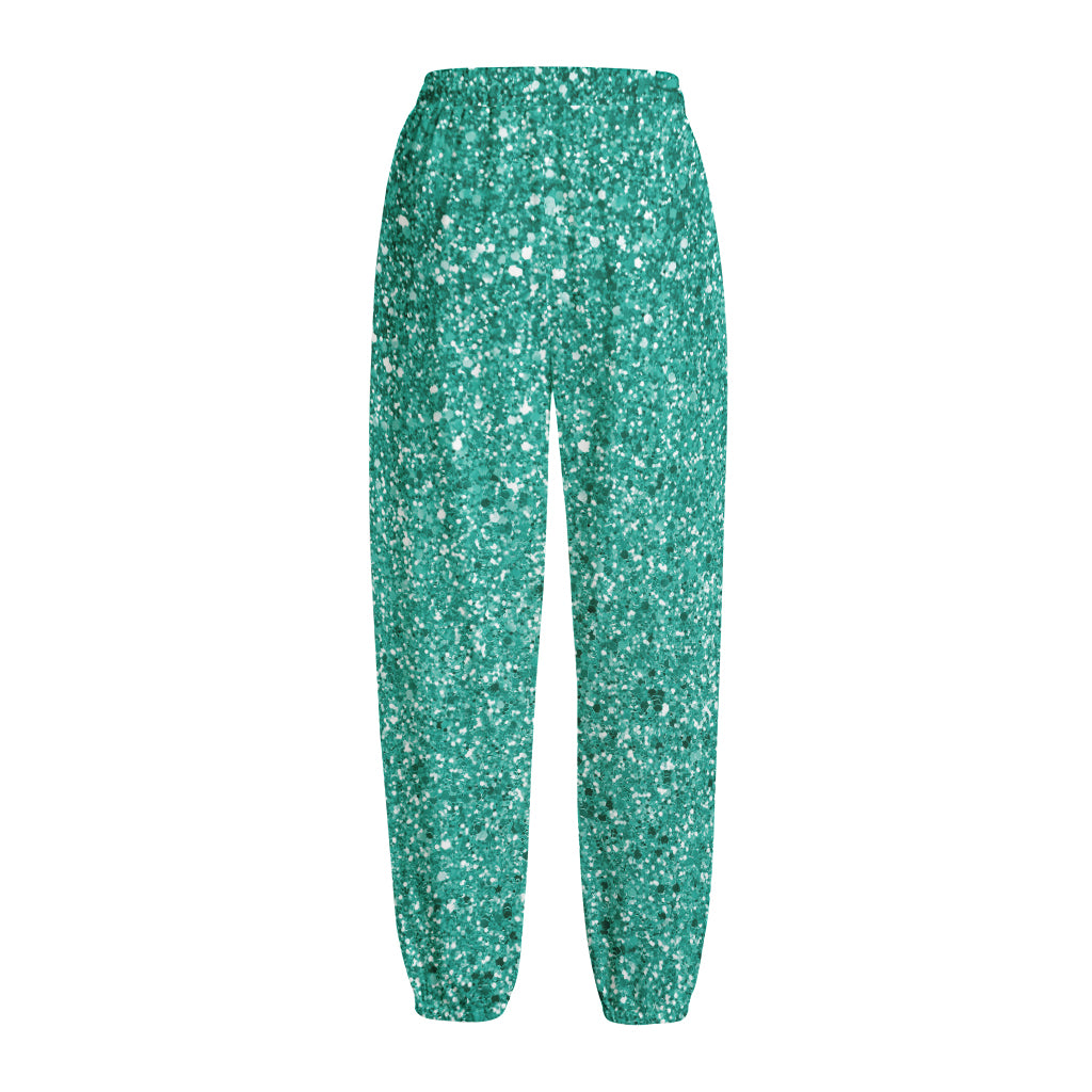 Teal (NOT Real) Glitter Print Fleece Lined Knit Pants